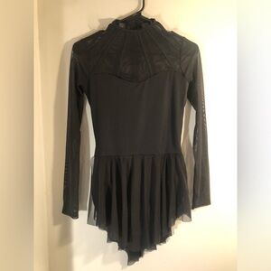 Weissman Girls Black Dance Competition Outfit Long Mesh Sleeves Size MA